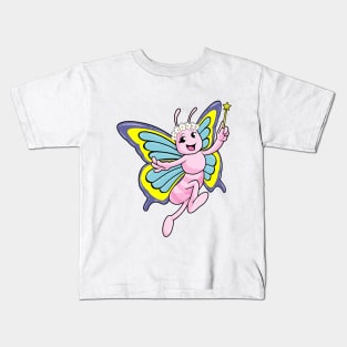 Butterfly with a magic wand and wreath of flowers Kids T-Shirt